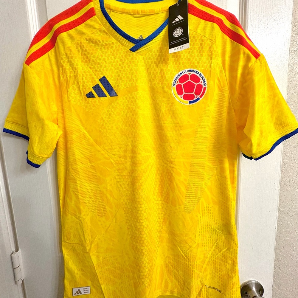 Adidas Colombia Yellow Soccer Jersey with Red and Blue Details